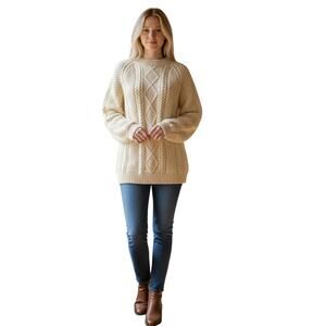 Vintage 80s Bunratty Wool Pullover Jumper Sweater Fisherman Cream